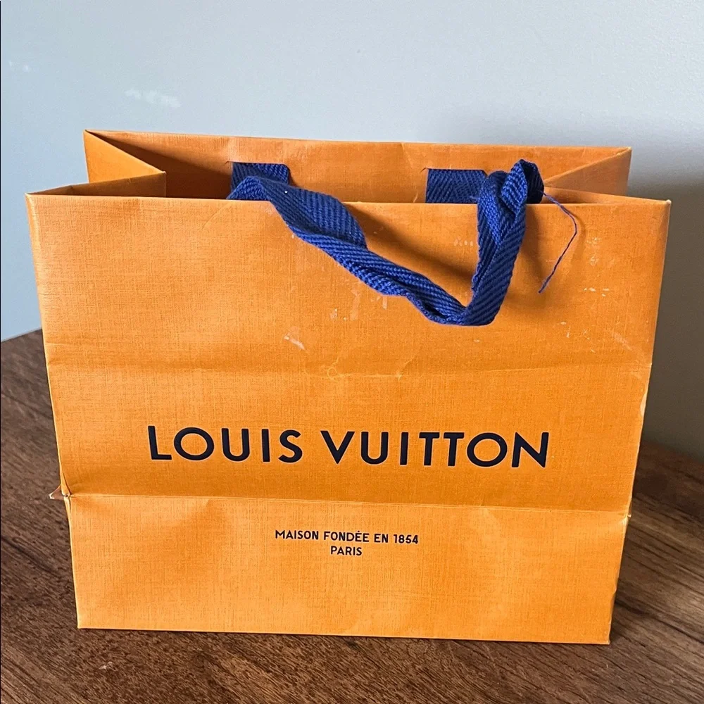 Louis Vuitton Orange Gift Bag with Blue Ribbon Handles